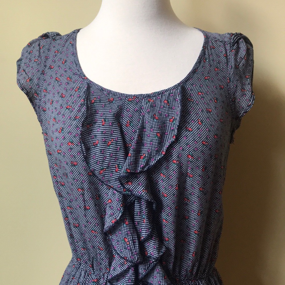 Myan Blue Patterned Ruffle Front Mini Dress - Picture 2 of 8